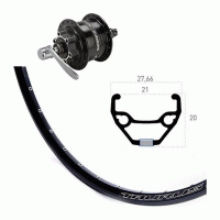 Roue avant 27.5 pouces avec moyeu-dynamo Shimano DH-3D32 pour frein � disque 6 trous et jante Ryde Taurus 21